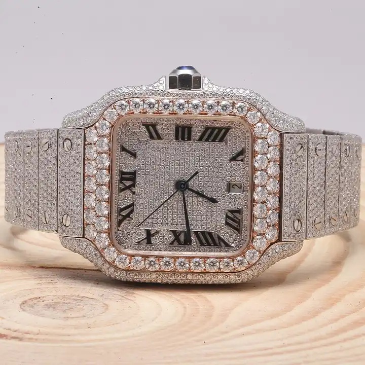 Iced Out Stainless Steel Men Luxury Fashion Strap Pindu Design Watch Iced Out Vvs Lab Grown Diamond Automatic Mechanical Watches