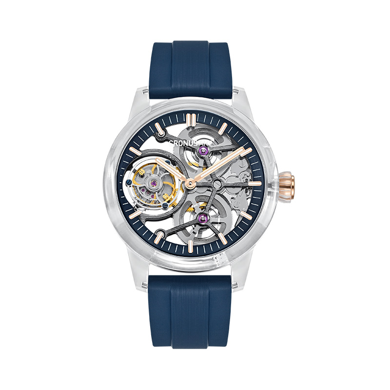 CRONUSART Limited Tourbillon Men's Mechanical Watch Transparent Skeleton Dial Sapphire Case Rubber Hangzhou Pointer Business